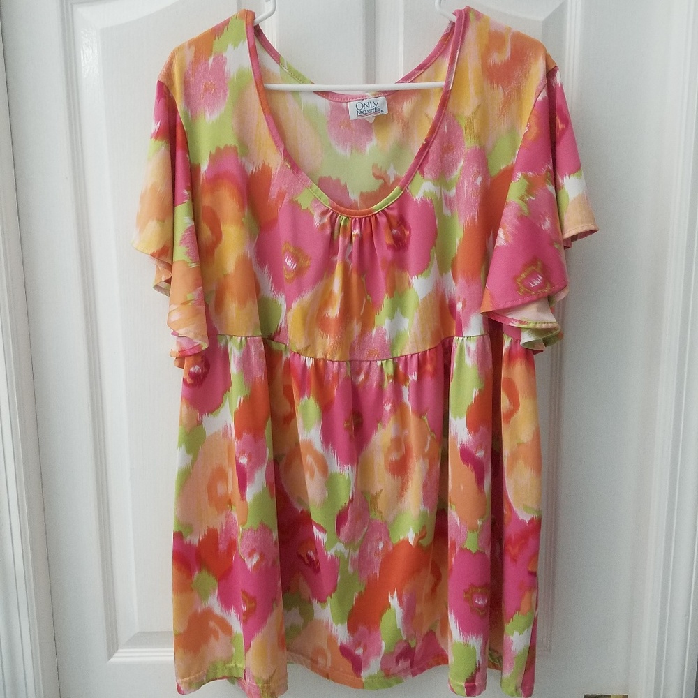 Vintage womens plus size abstract floral print top